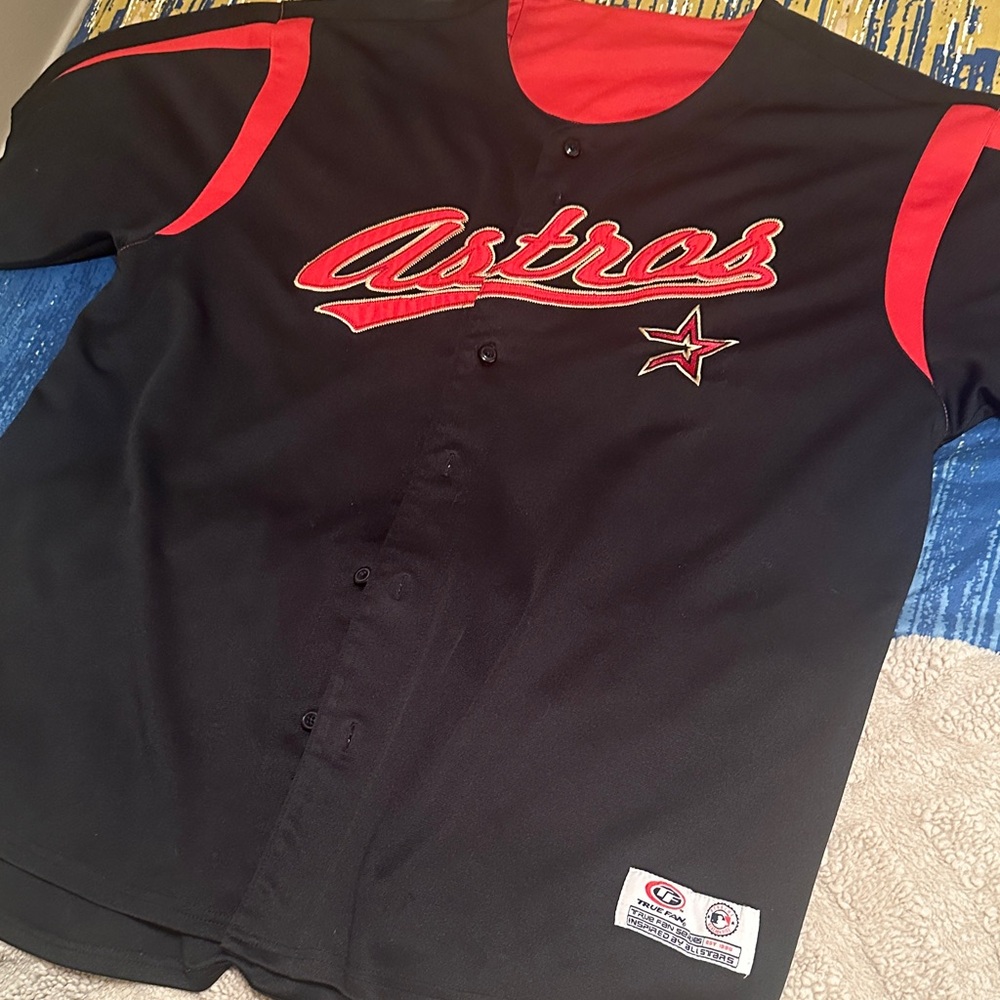 Astros Black & Red Button-Front Baseball Jersey